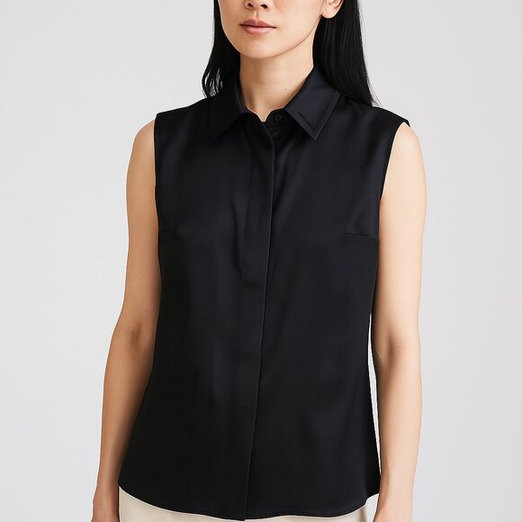 Chanel black silk button down shirt size 38 - Picture 1 of 10